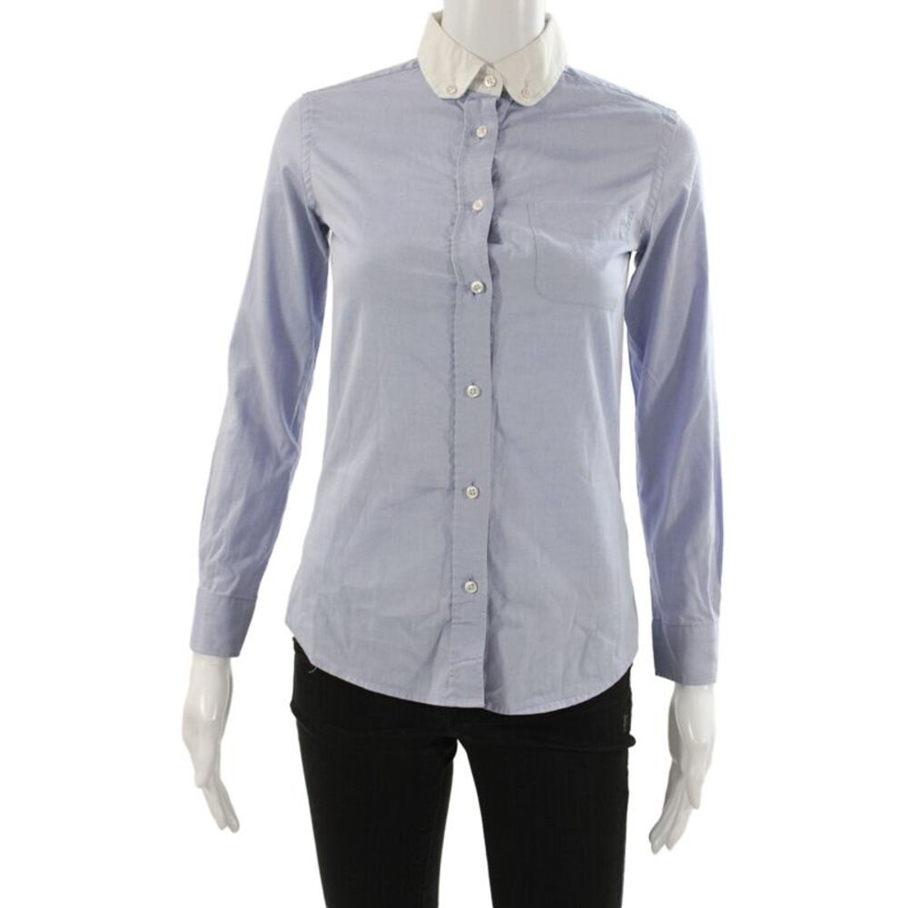 Coach Women Collared Button-Up Cotton Top Blue Long Sleeve Size 00